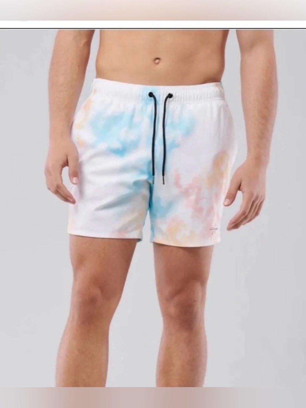 Hollister White Swim Shorts with Pastel Blue & Peach Tie-Dye